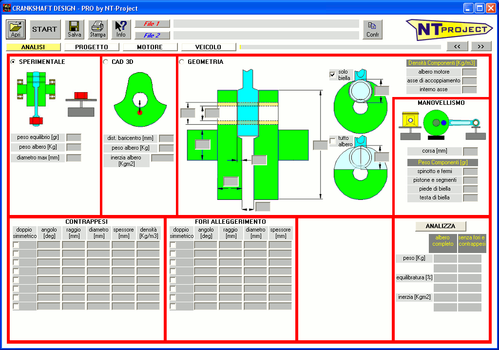 Crankshaft Design software per analisi progettazione equilibratura inerzia albero motore 2/4 tempi