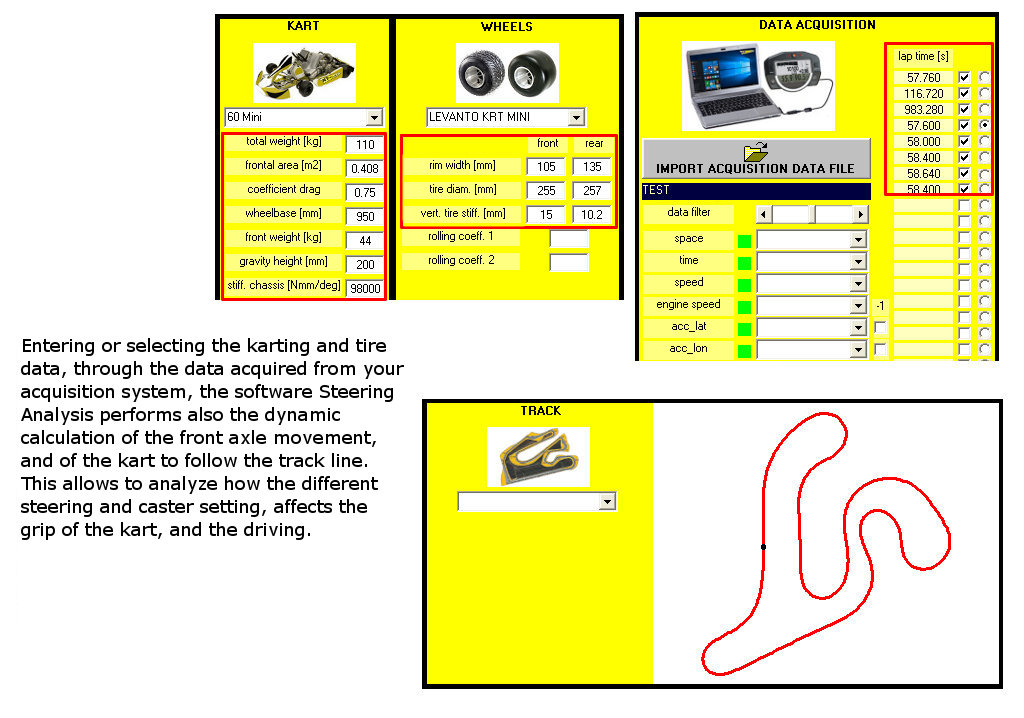 Software Steering Analysis Kart - Kart Steering System Analysis to optimize grip and balance of the kart and driver feeling by NT-Project